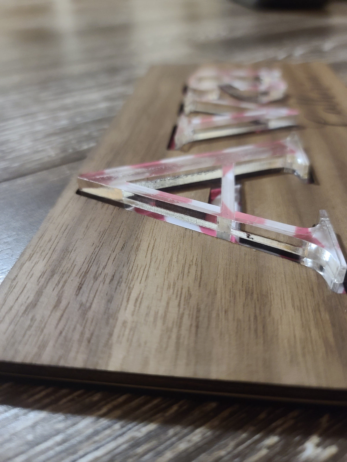 Wood & Acrylic Name Puzzle (you pick chevron / zig zag color) with clear