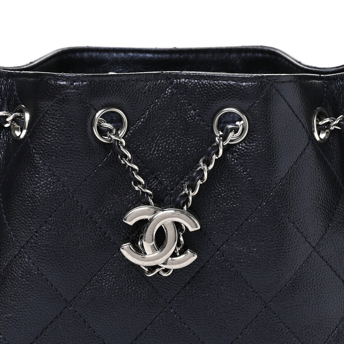 Metallic Caviar Quilted Mini Chanel 25 Handbag Dark Blue