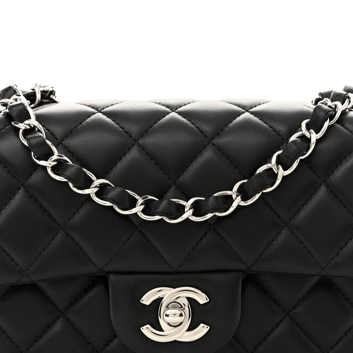 Lambskin Quilted Mini Rectangular Flap Black