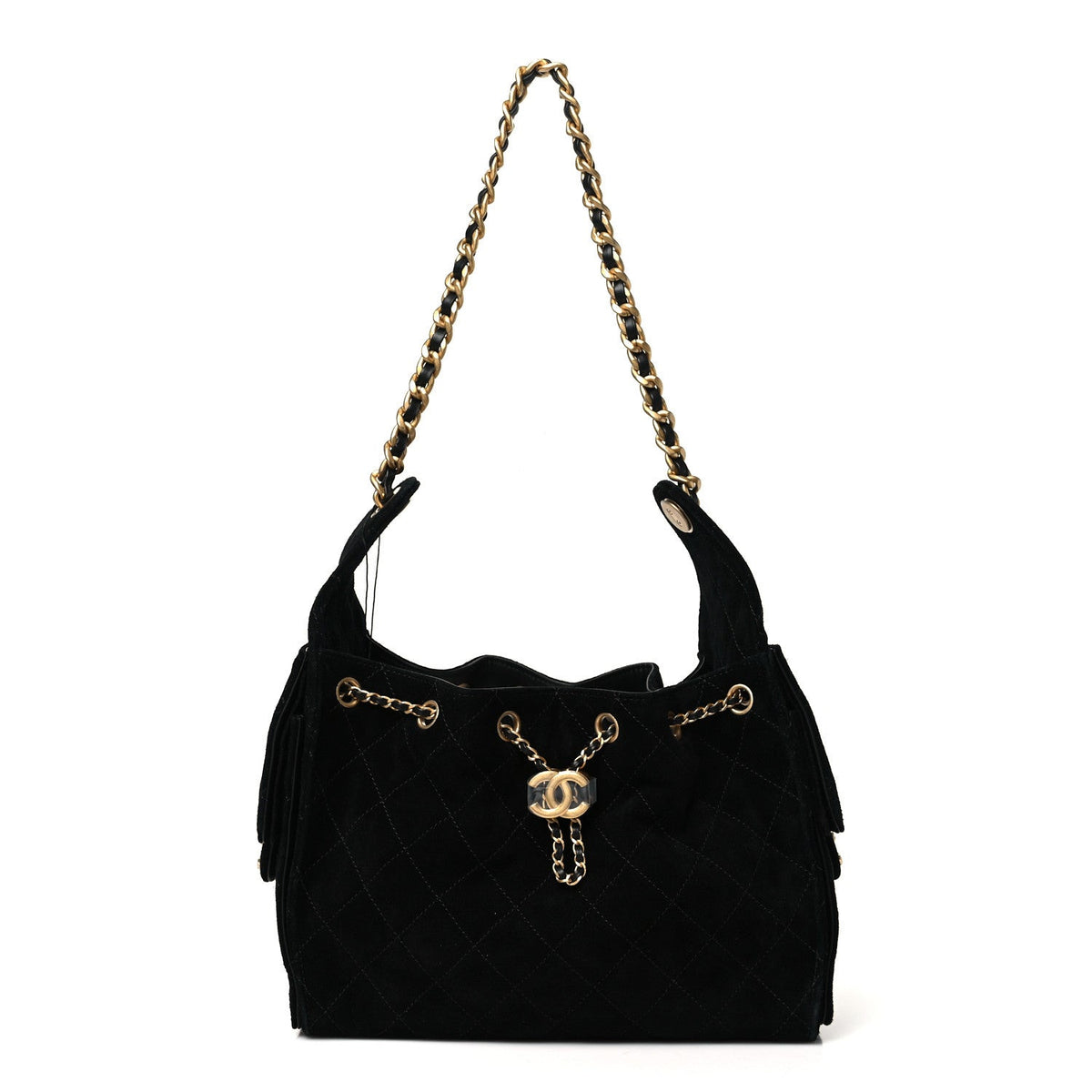 Suede Quilted Small Chanel 25 Handbag Black